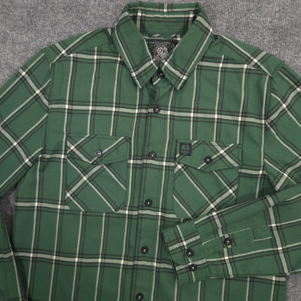 Born Scum Flannel Shirt Mens M Green Plaid Into The Abyss Streetwear Skateboard